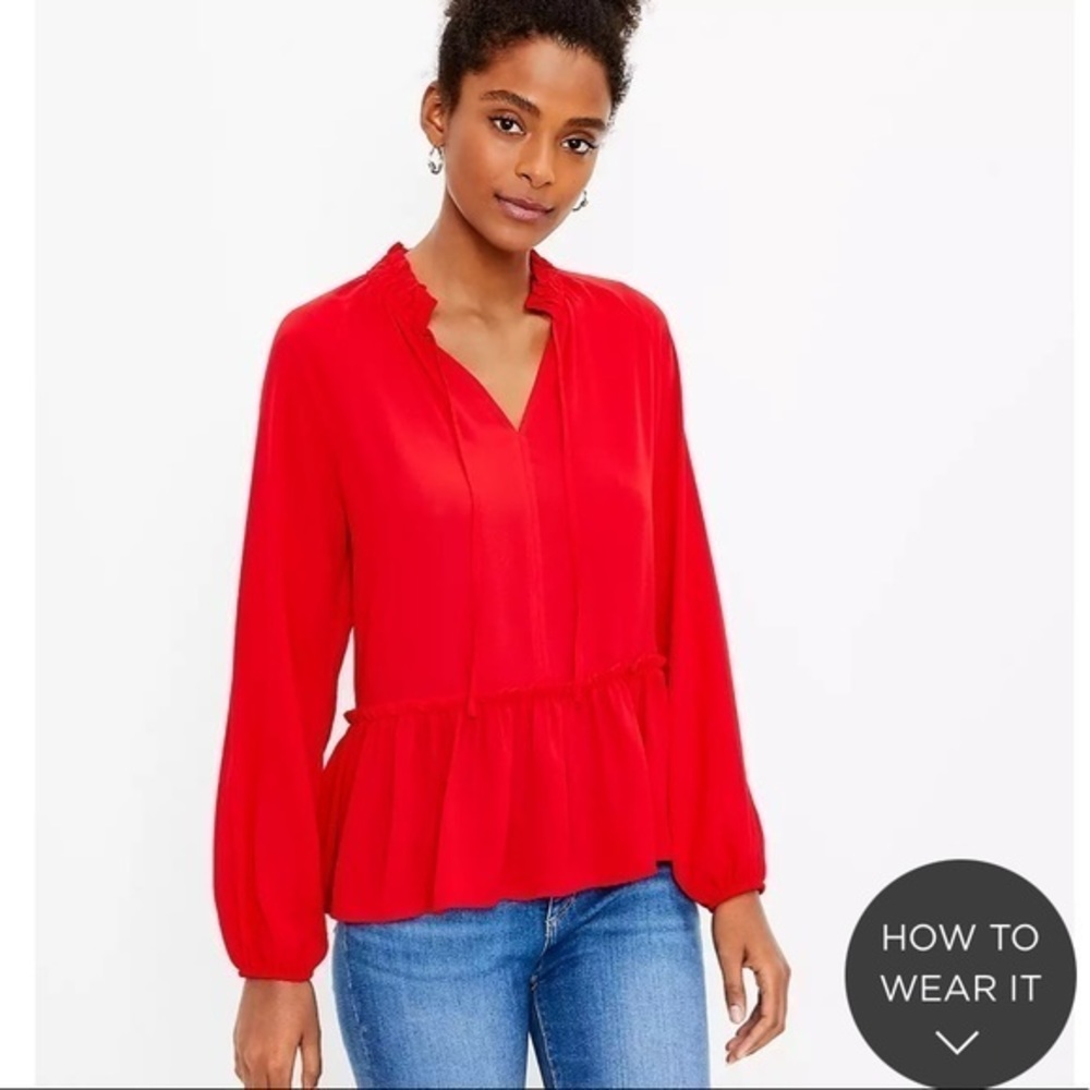 Loft Tie Neck Peplum Blouse